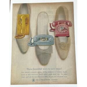 Vtg Bell Telephone Print Ad Retro Pastel Phone 1960s Shoes Fashion Pink